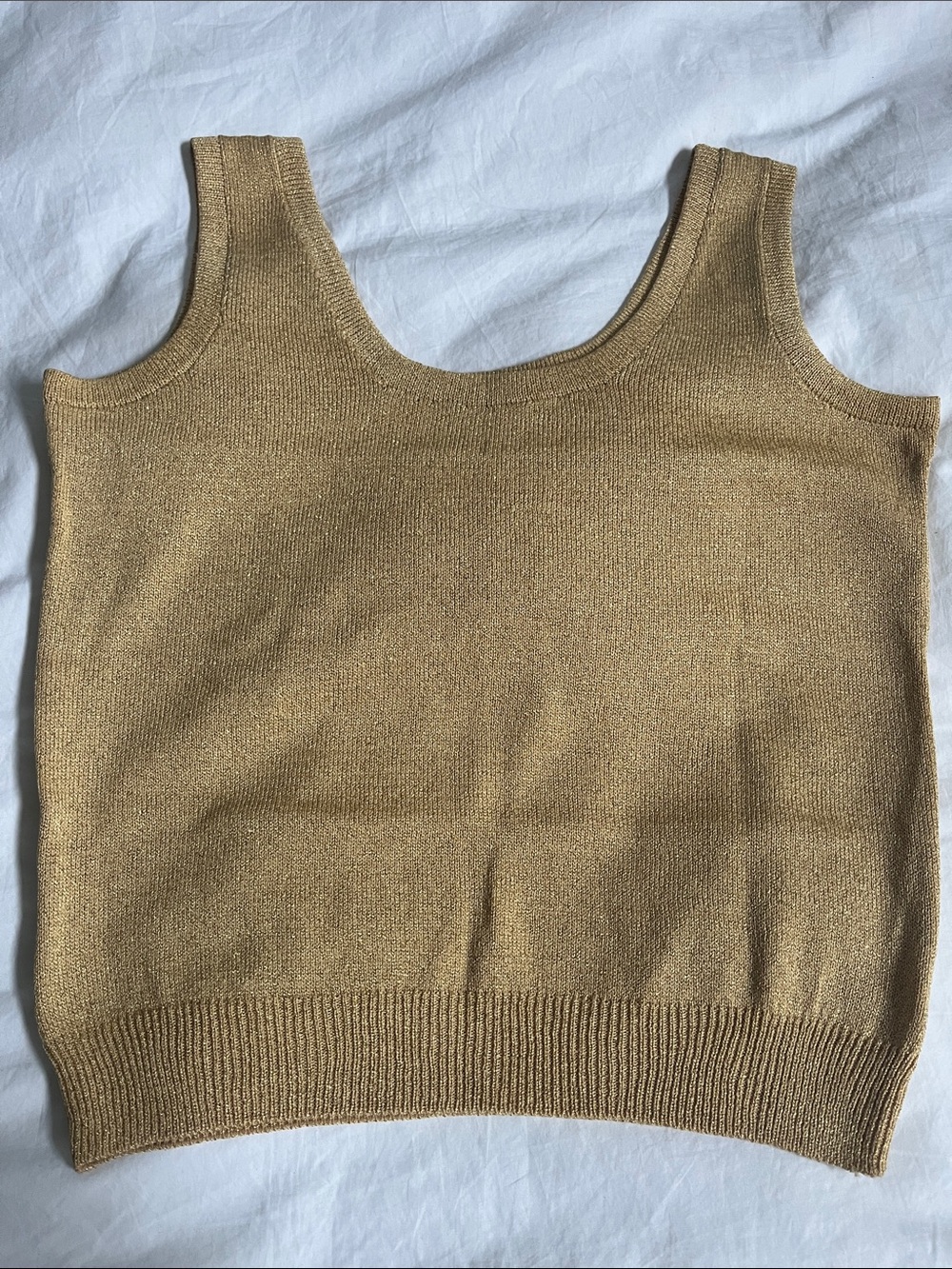 St John Basics By Marie Gray Gold Metallic knit Tank Top size M vintage